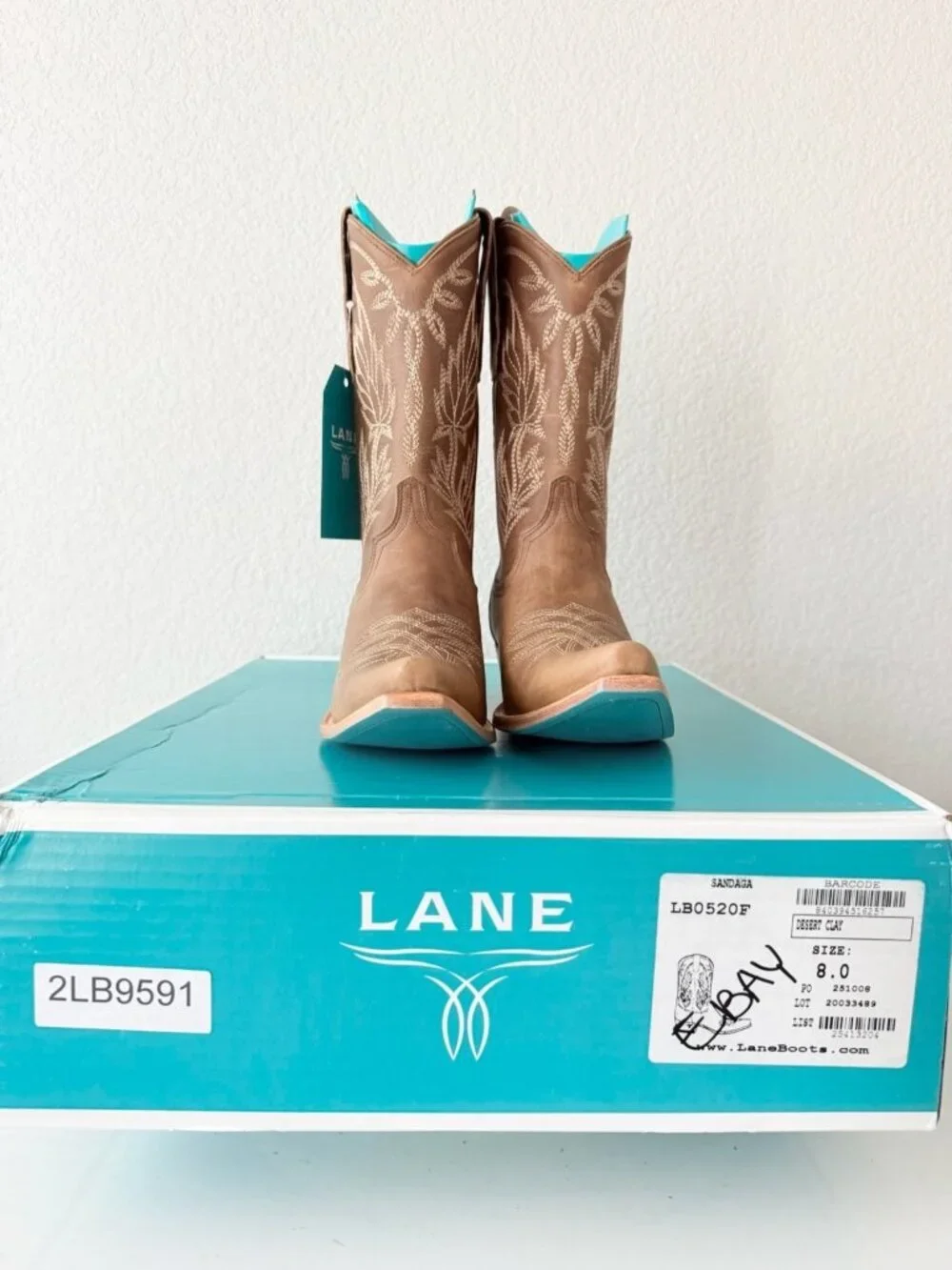 Lane SANDAGA Midi Brown Cowboy Boots Womens Size 8 Western Mid Calf Snip Toe